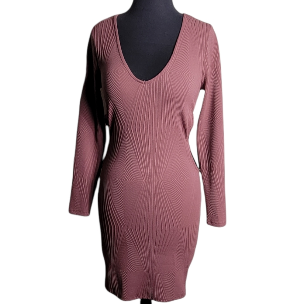 Charlotte Russe pink ribbed bodycon cutout dress size small long sleeve